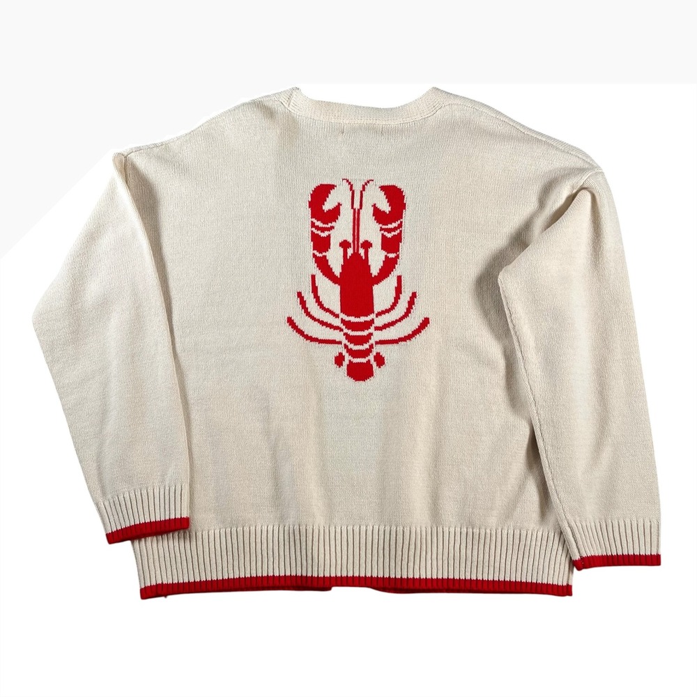 Luna x Sol Women Cream Red Lobster Graphic Knit Cardigan Sweater Size M NWT - Picture 2 of 8